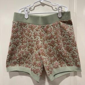 Zara Floral Knit High-Waist Shorts - Sage Green with Blush Flowers